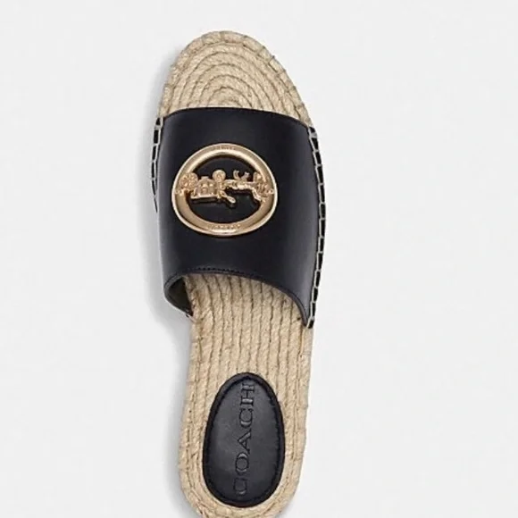 COACH  Black Leather Espadrille Sandals - Picture 2 of 4